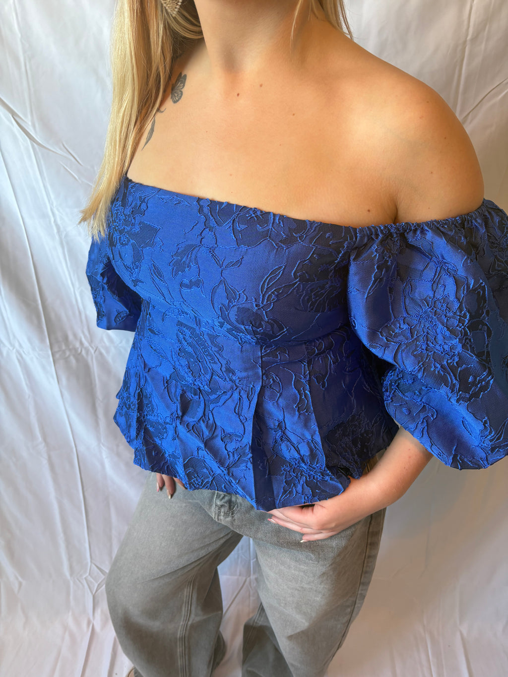 Blauwe Off Shoulder Top