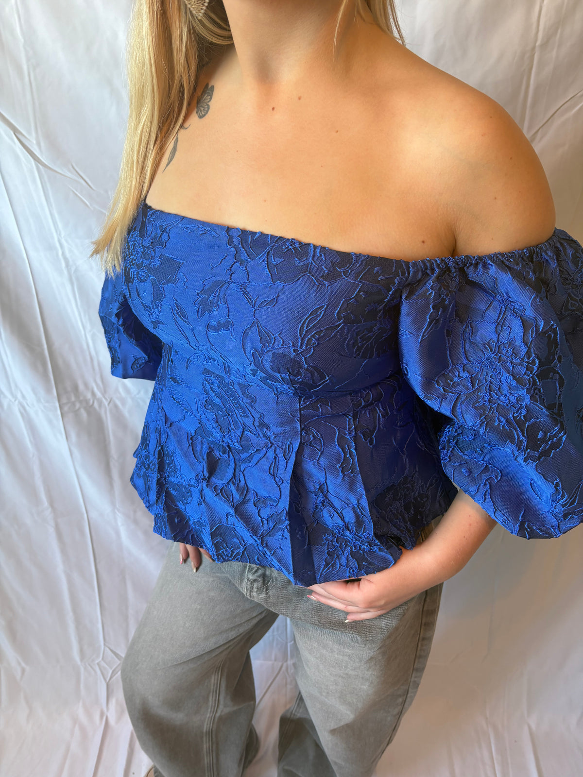 Blauwe Off Shoulder Top