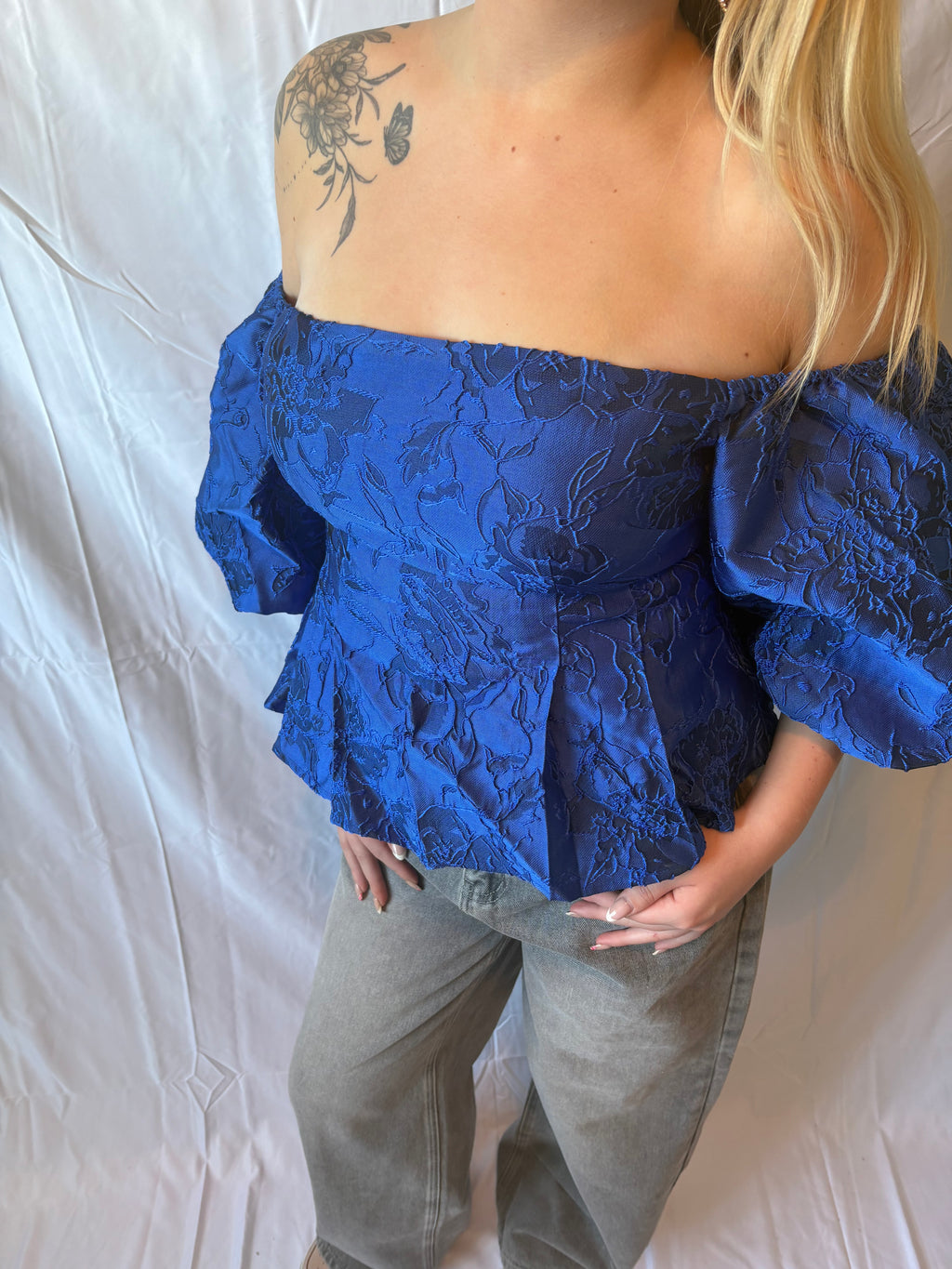 Blauwe Off Shoulder Top