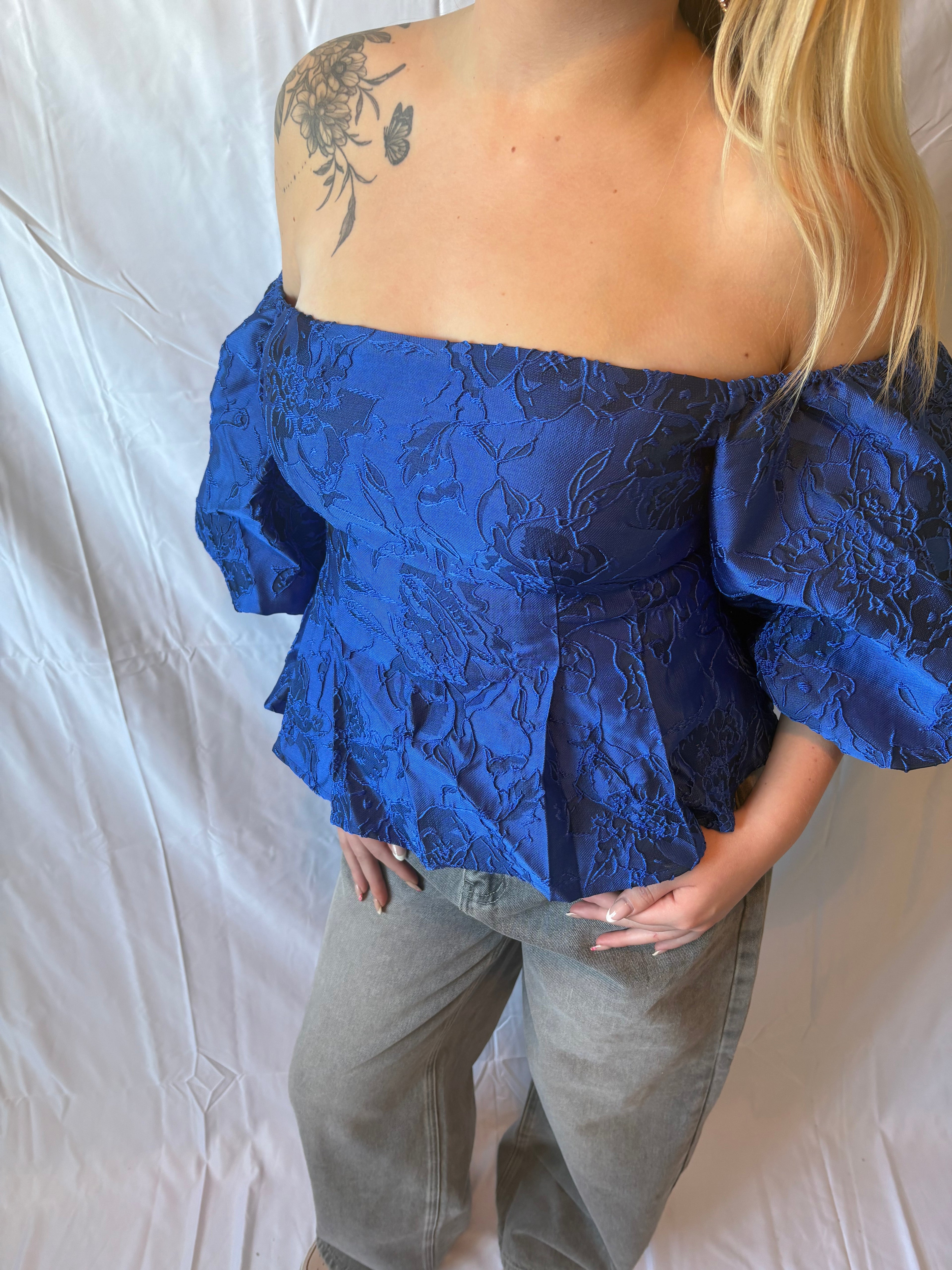 Blauwe Off Shoulder Top